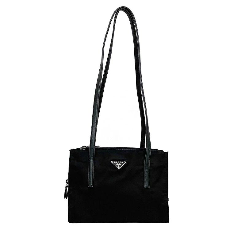Prada shoulder tote bag black Tesuto Pocono nylon leather used PRADA  triangle logo plate shoulder vintage light weight