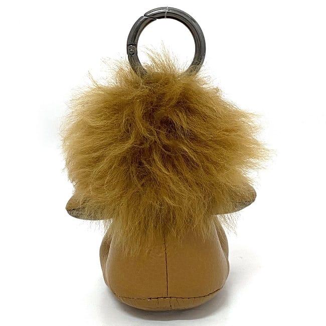 Coach Bag Charm Brown Beige Silver Signature 39718 Lion Wizard of Oz  Leather PVC Fur Used COACH