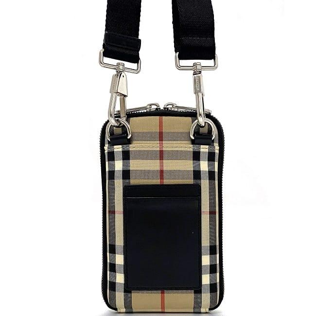 バーバリー フォン ホルダー ベージュ ブラック チェック CNSUPLEA5DON 美品 キャンバス レザー 中古 BURBERRY ショルダーバッグ