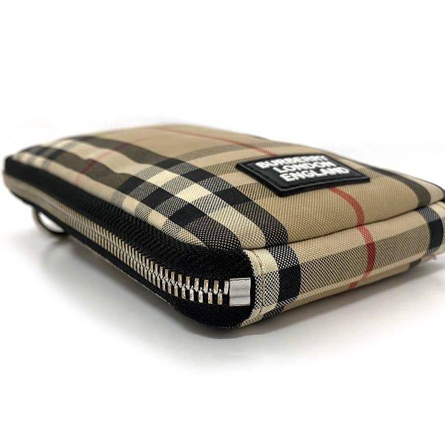 バーバリー フォン ホルダー ベージュ ブラック チェック CNSUPLEA5DON 美品 キャンバス レザー 中古 BURBERRY ショルダーバッグ