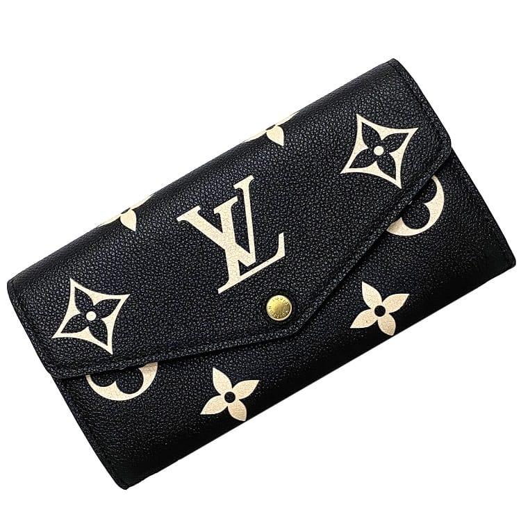 Louis Vuitton Bi-Fold Long Wallet Portefeuille Sarah Black Beige Monogram  Emplant Noir M80496 Wallet Good Condition Calf Leather