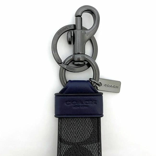 Coach key ring black navy gray silver signature 79882CHR unused beautiful  product charm leather metal used COACH