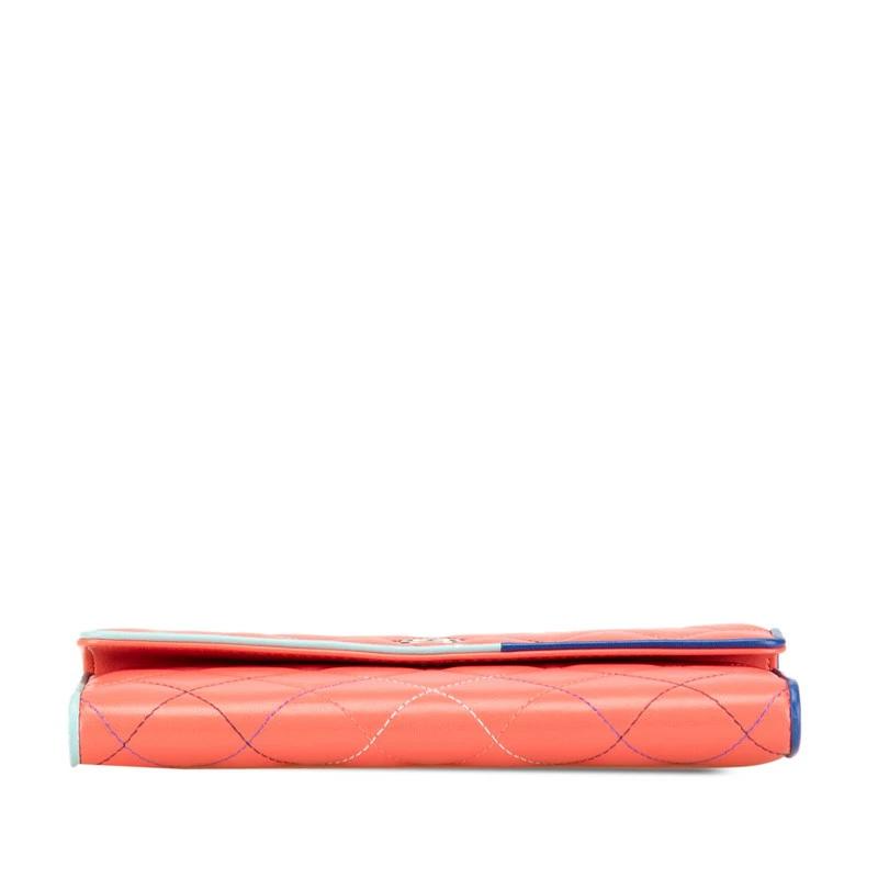 Pre-owned Chanel Matelasse Coco Mark Long Wallet in Orange and Blue ...