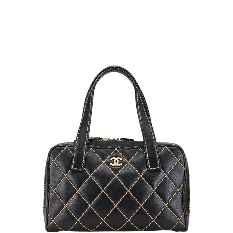 Buy Chanel Wild Stitch Coco Mark Handbag Tote Bag Black Leather Women's ...