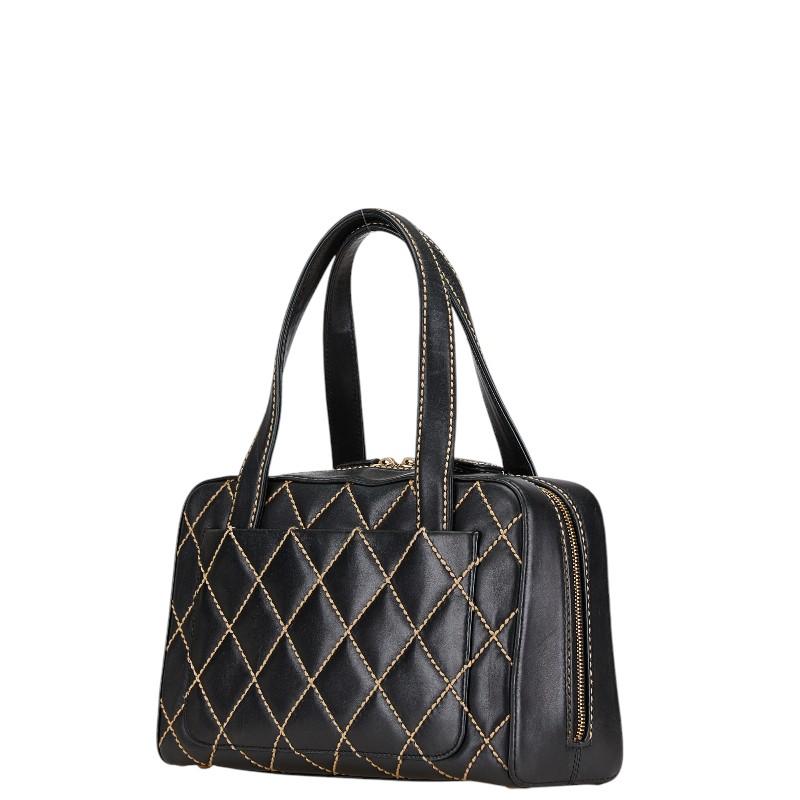 Buy Chanel Wild Stitch Coco Mark Handbag Tote Bag Black Leather Women's ...