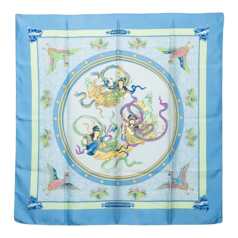 HERMES Carre 90 NIKKO Toshogu Shrine Scarf Large Blue Silk Ladies