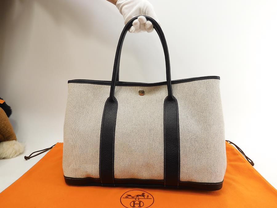 Buy Hermes Garden Party PM Cotton Gray Black Tote Bag Handbag H