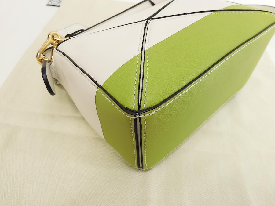 Loewe Green and White Small Puzzle Bag Loewe