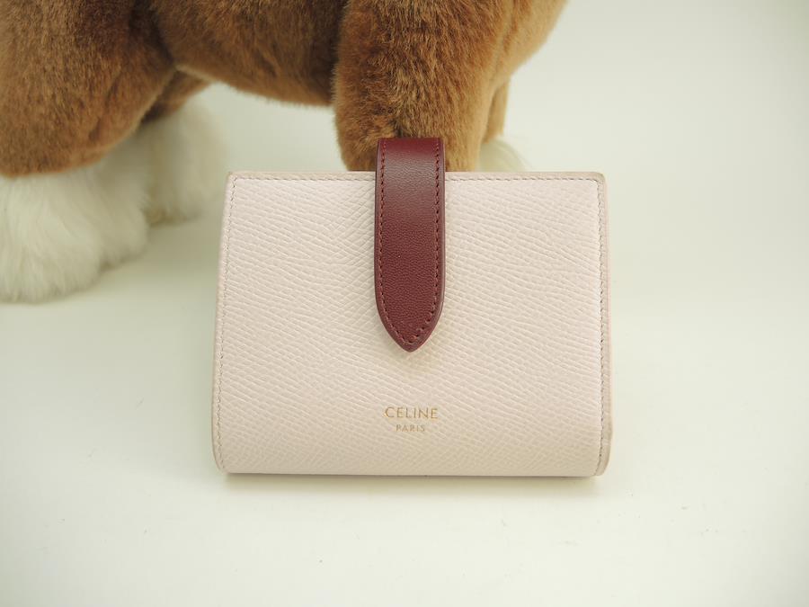 Buy Celine Small Strap Wallet Essential Leather Pink Red 2 fold