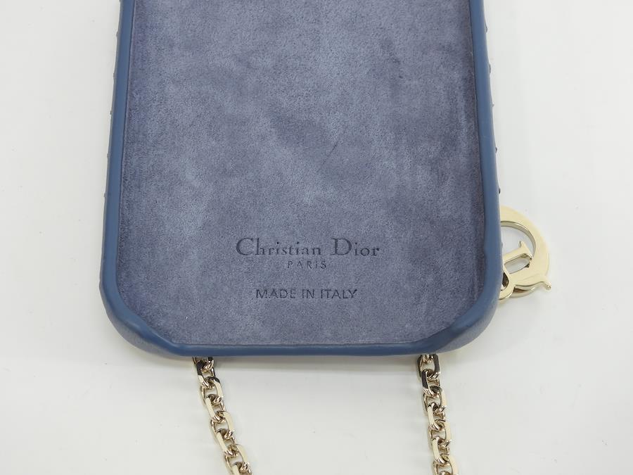 Christian Dior iphone12ProMax 保護殼藤格紋皮革淺藍色保護套帶