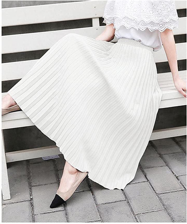 Pleated skirt a-line ladies waist elastic flare long maxi midi