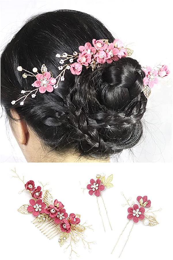 Buy Hair Ornament, Hair Accessory, Hairpin, Flower, Headdress, 3-Piece Set,  Coming-of-Age Ceremony, Recital, Wedding, Seven-Five-Three Festival, Red  Purple from Japan Buy authentic Plus exclusive items from Japan ZenPlus
