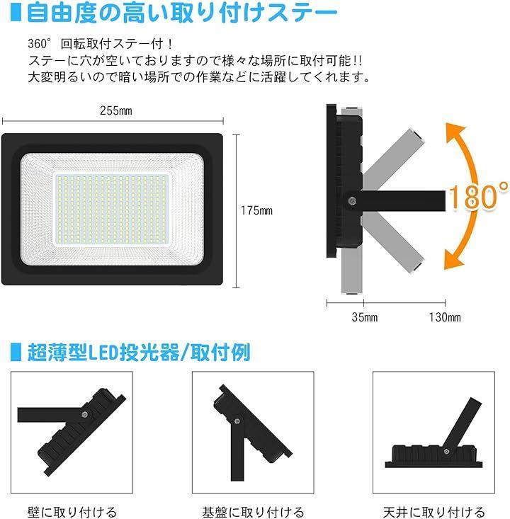 led投光器 100W 1500w相当 15000LM 昼光色 作業灯 100V対応 アース付き