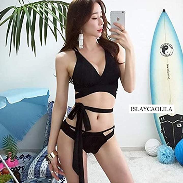 Buy Bikini Swimsuit Waist Ribbon Swim Dress Triangle Back Cross