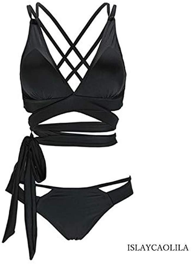 Buy Bikini Swimsuit Waist Ribbon Swim Dress Triangle Back Cross