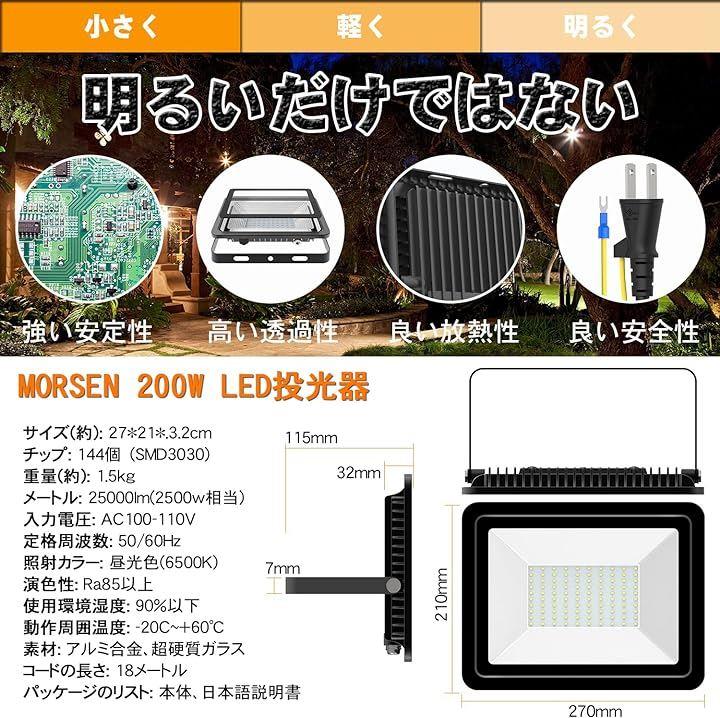 led投光器 LED作業灯 3000ｗ相当 SMD チップ 20000LM 1.8コード IP66