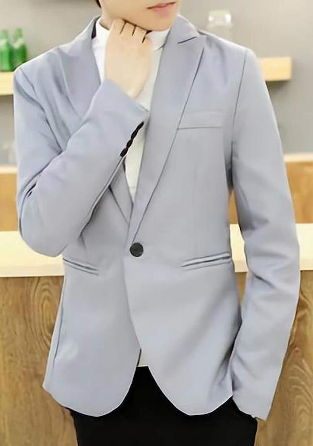 メンズ カジュアル テーラード ジャケット スリム ビジネス 無地 長袖 ひとつ ボタン( ホワイト,  M)