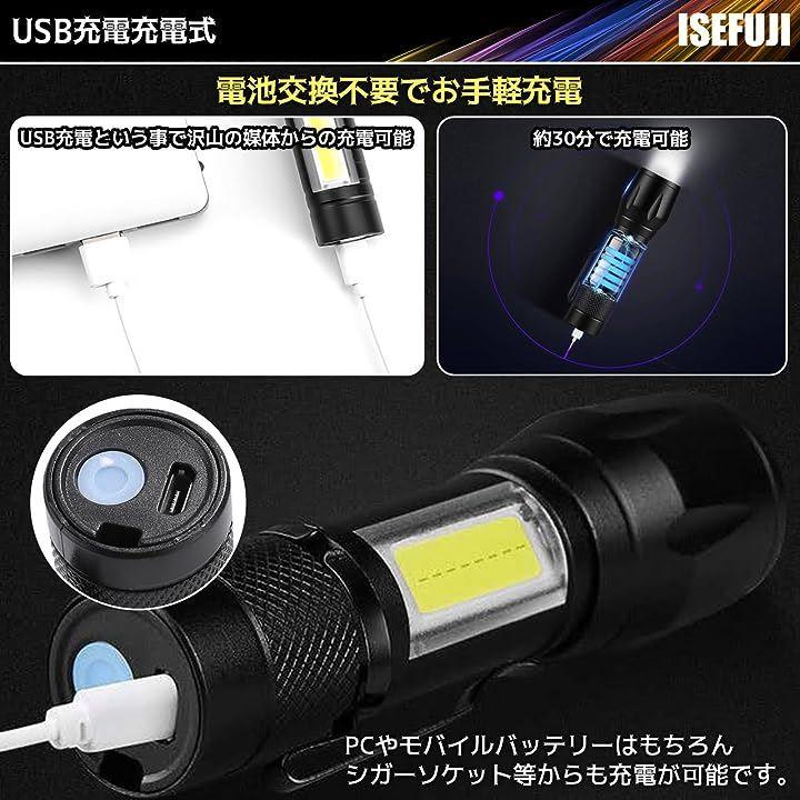 懐中電灯 led ミニサイズ USB 充電式 遠近調光 3モード照明 SOS点滅COB作業灯 防水 手持ちライト 日本の商品を世界中にお届け  ZenPlus