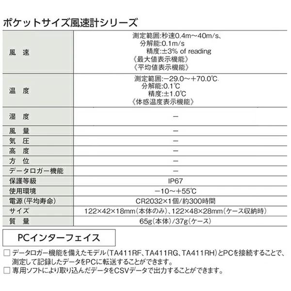 イチネンTASCO （タスコ）:ポケットサイズ温風速計 TA411W ポケットサイズ風速計シリーズ 温・風速計 TA411W  日本の商品を世界中にお届け ZenPlus