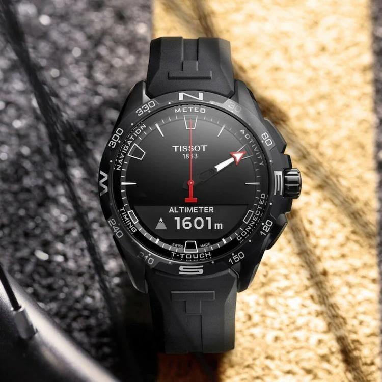 【國內正規品】TISSOT T-Touch Connect Solar 47.5mm  T-TOUCH男士手錶數字智能手錶橡膠錶帶黑色錶盤黑色T121.420.47.051.03