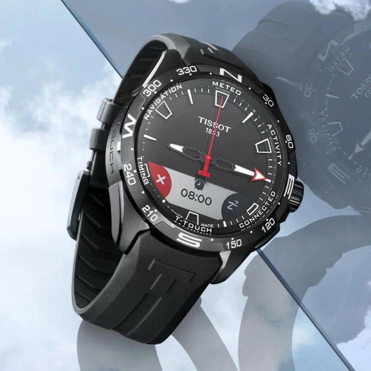 【國內正規品】TISSOT T-Touch Connect Solar 47.5mm  T-TOUCH男士手錶數字智能手錶橡膠錶帶黑色錶盤黑色T121.420.47.051.03