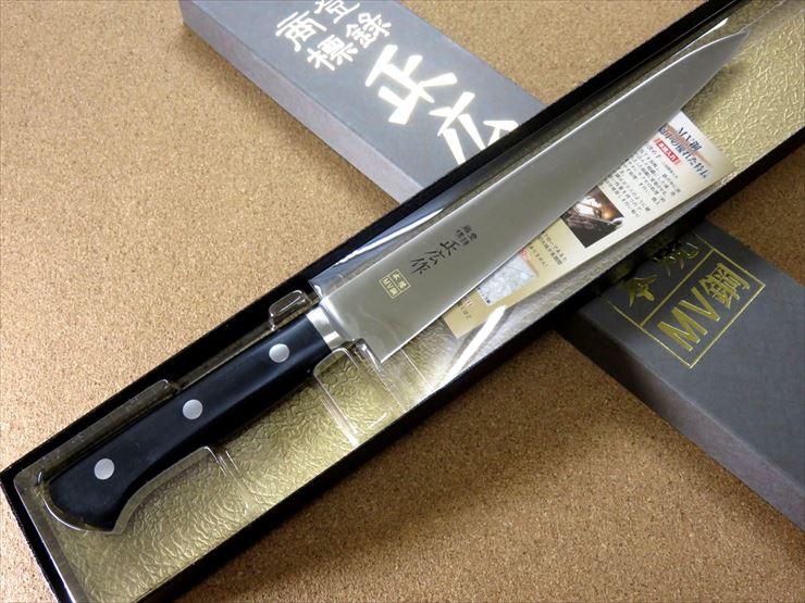 関の刃物 筋引包丁 24cm (240mm) 正広 本焼 MV鋼 MBS-26 モリブデンバナジウム アセタールコポリマー樹脂ハンドル  枝肉の解体や刺身 ハムなどスライスする細めで刃渡りの長い両刃包丁 スライシングナイフ