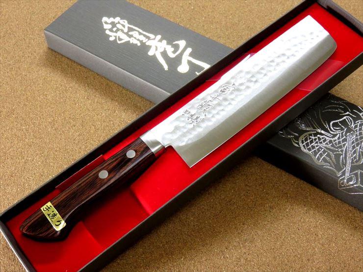 関の刃物 菜切り包丁 165mm 鎚目鍛造 本割込 3層鋼 口金付き 野菜 両刃