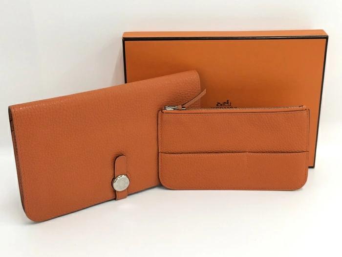 Hermes Orange Leather Dogon Wallet Hermes