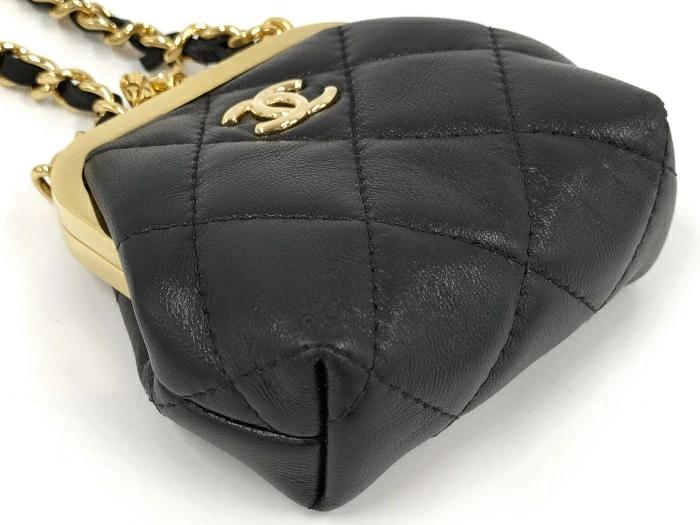 small black chanel bag with gold chain used
