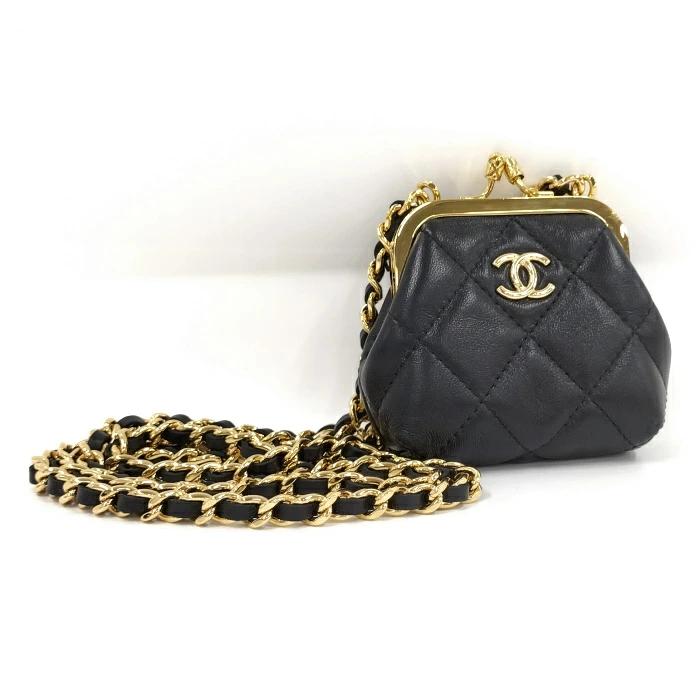 Buy [Used] CHANEL Gamaguchi Small Chain Wallet Leather Black from