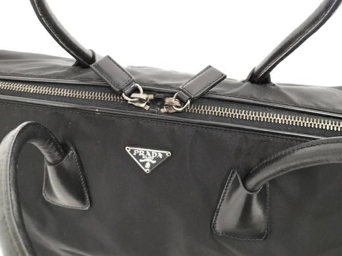 Buy [Used] PRADA Boston Bag Triangle Plate Nylon Leather Black