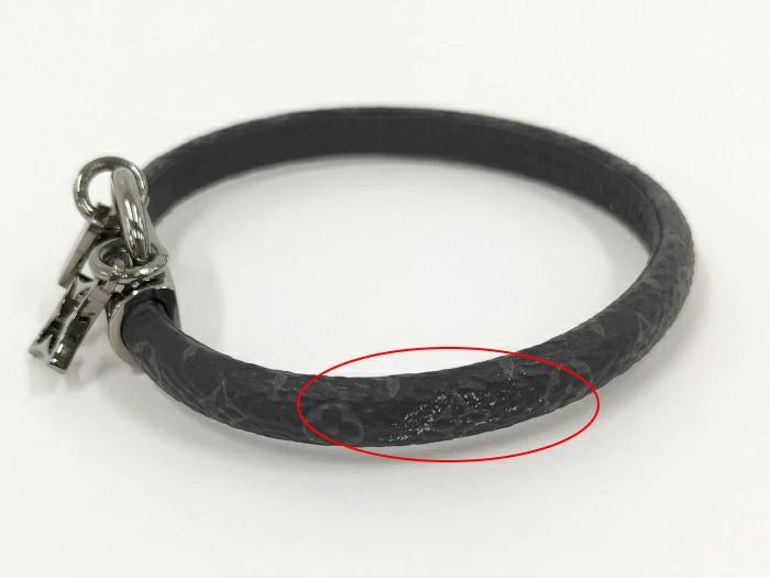 Auth Louis Vuitton Eclipse Monogram Leather Bangle Bracelet Black/Silver  Used 