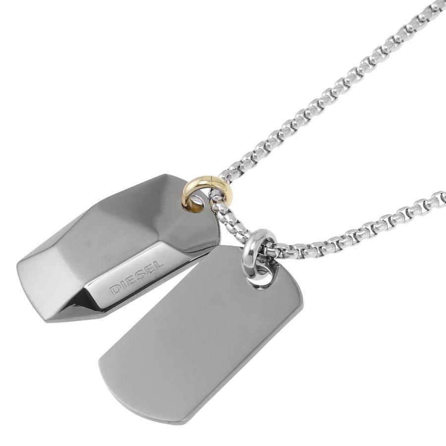 DIESEL DX1143040 Double Plate Dog Tag Necklace Pendant Gunmetal