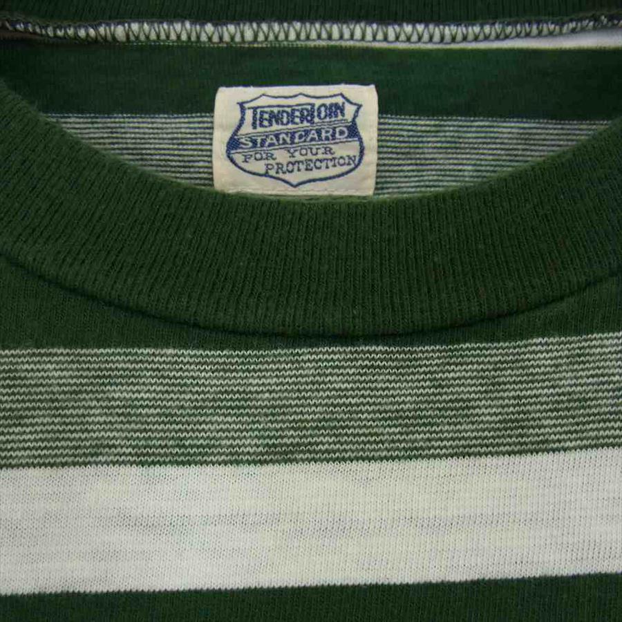 TENDERLOIN T-TEE BORDER LS border crew neck long-sleeved T-shirt  cut-and-sew white green [pre-owned]