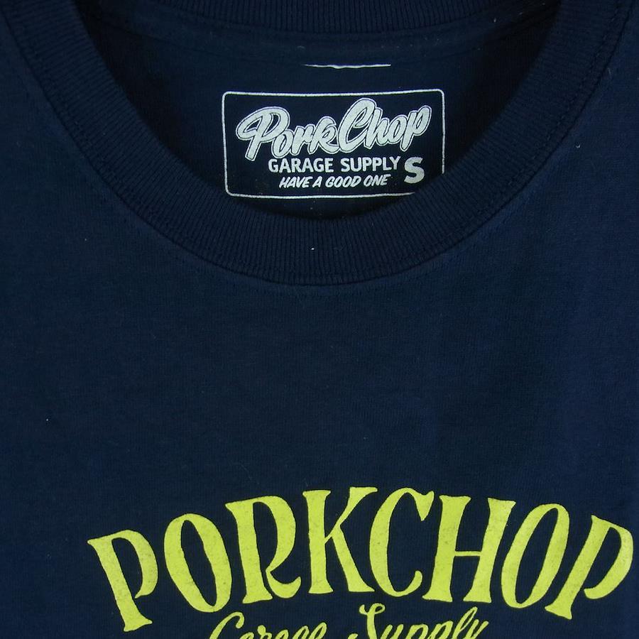 Pork chop garage supply PORKCHOP GARAGE SUPPLY PORK FRONT TEE pork front  short-sleeved T-shirt navy system [superb beauty product] [used]