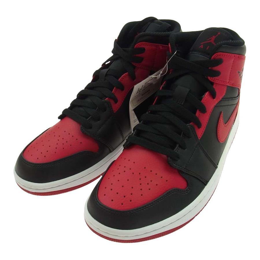 NIKE 554724-074 Air Jordan 1 Mid Bred AJ1 Air Jordan Mid Bred Sneakers  Black Red 27.5cm [New] [Unused] [Used]