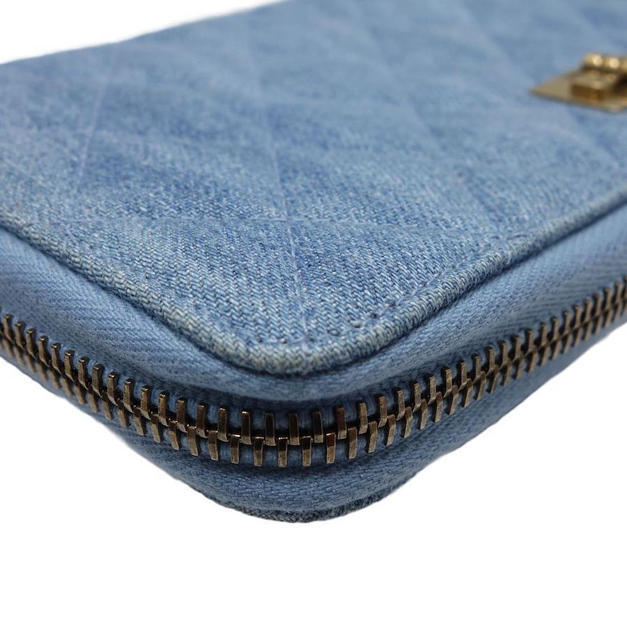 CHANEL, Round zipper matelasse A80830 long wallet denim light blue / 083758  [pre-owned]