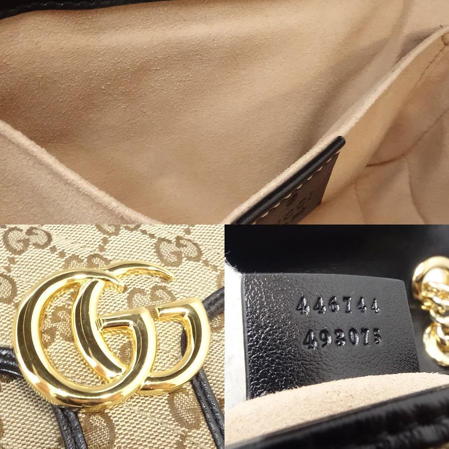 GUCCI GG Marmont Mini Canvas Leather Shoulder Bag Beige 446744