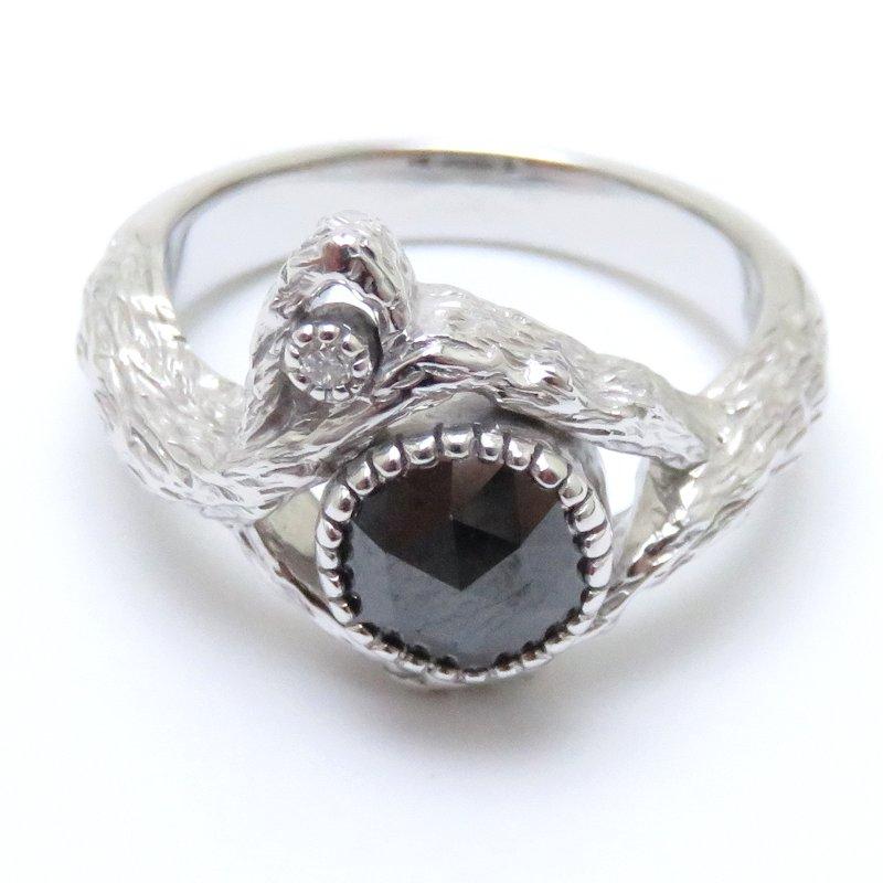 Black diamond ring ring black diamond 1.09ct diamond 0.01ct 12 K18WG white  gold / 64639 [used] [FJ]