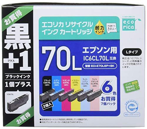 Ecorica 愛普生 IC6CL70L + 黑色再生墨盒 6 色裝 + ICBK70L 兼容 ECI-E70L6P + BK 標記：Sakuranbo