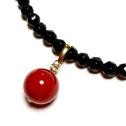 [Rvaru] K18 Necklace Red Coral (Dyed) 10mm Top Onyx Necklace Red Coral  Coral K18YG 18K Yellow Gold Pendant Top Necklace March Birthstone Natural  Stone