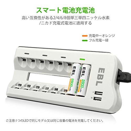 EBL 充電池充電器セット 8スロット充電器+単三電池（2800mAh*8