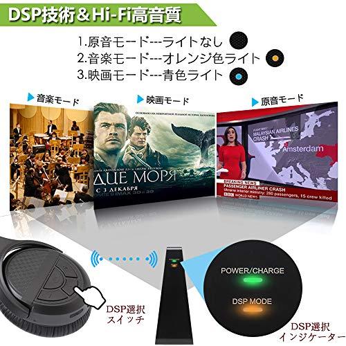 ワイヤレスヘッドホン テレビ用 コードレスヘッドホン 無線DSP Hi-Fiステレオ 最大距離45m 送信機付き 置くだけ充電 音声遅延なし TV  PC スマホ iPadなどに対応 【日本語説明書】 (ブラック)