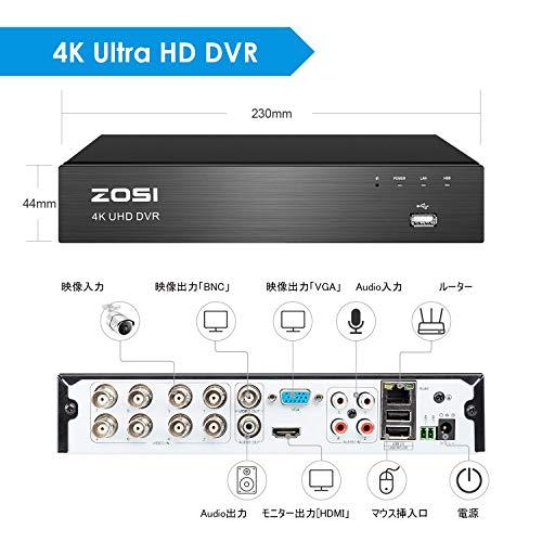 ZOSI 4K Ultra HD 800万画素(3840x2160) 8CH 防犯レコーダー 防犯