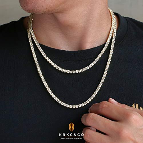 KRKC & CO Tennis Chain Tennis Necklace Width 4mm CZ Diamond 14K Gold Plated  Men's Women's Chain Necklace Zirconia Hip Hop Jewelry Brilliant B Street ...