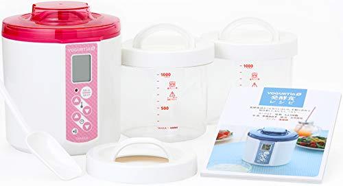 TANICA Yogurtia S Glass Container Set (Pink) Temperature Control (25-70 ℃)  ・ Yogurt Maker with Timer / Buzzer 1200ml YS-01G-R