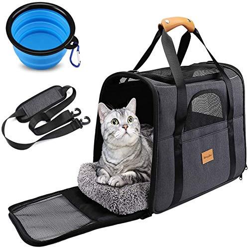 猫 キャリー バッグ 折りたたみ?ペットキャリー バッグ 4way ショルダー 中・大型猫用・小型犬・うさぎ用 リュック 変形しない 通気性  臭気がない 引っ掻き傷に強い 車載/ドライブ/キャンピング/旅行/通院/災害避難用 ペットバッグ?(マット付き)（飛び出し防止リード付き ...