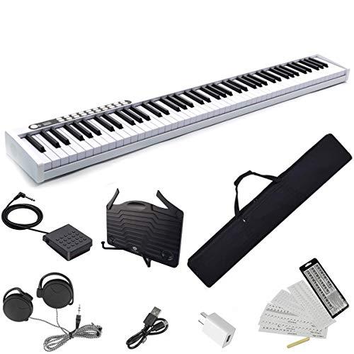 Longeye 電子ピアノ 88鍵盤 2020最新 超小型 10㎜ストローク バッテリ ...