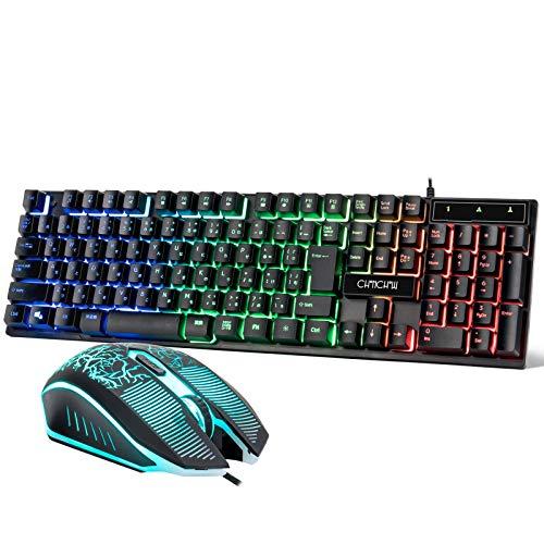 CHONCHOW Gaming Keyboard Mouse Set Compatible with ps4 Switch 108-key Japanese layout LED backlight with "no conversion" / "conversion" key 26-key collision-proof USB wired keyboard Waterproof seven-color LED gaming mouse 4-step