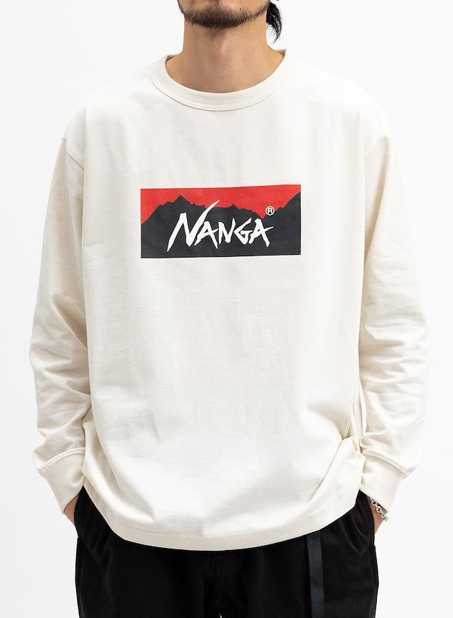 NANGA ECO HYBRID BOX LOGO L/S TEE (Eco Hybrid Box Logo Long Sleeve T-Shirt)  Long T-shirt Long Sleeve Logo TEE Outdoor Men's Unisex L.GRY S